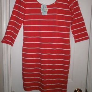 NEW PINK OWL sz L Stripe Spandex Body Con Dress